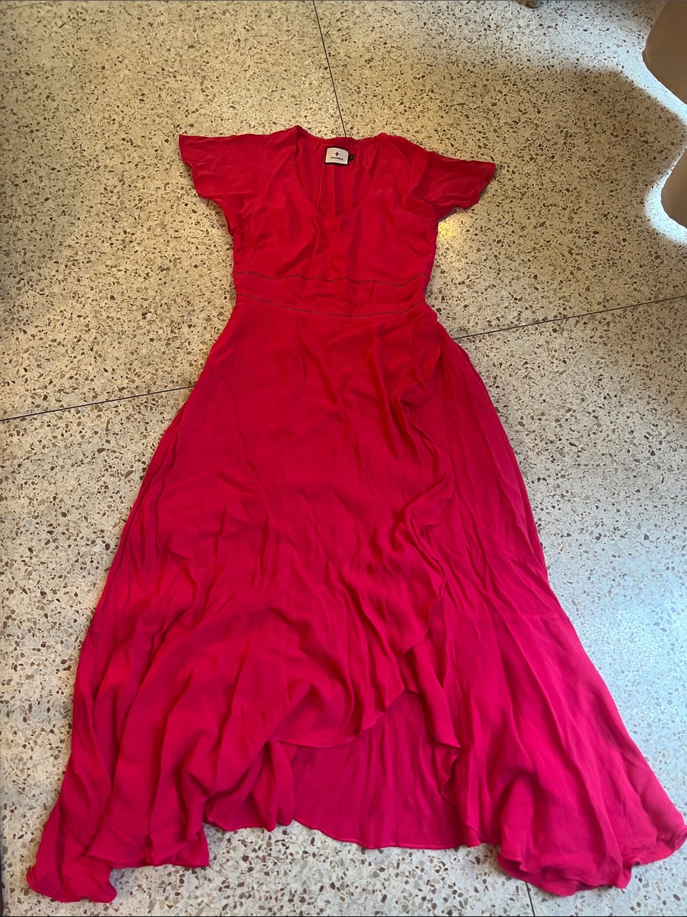 Tuckernuck Hot Pink High-Low V-Neck Mid Dress